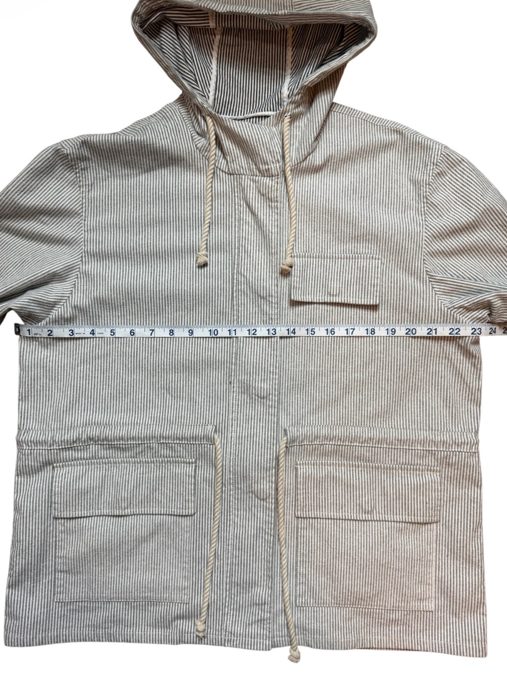 J. Crew Blue White Hickory Stripe Hooded Field Jacket-Coastal Preppy-Size L - Picture 5 of 12